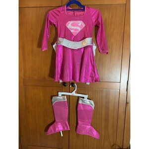 Bright Pink Super Girl Supergirl Girls Costume Small Shiny Halloween Dress 4/6